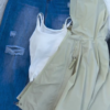 Beige Hooded Jacket with Ripped Blue Denim