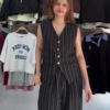 562-4.png White Striped Co-ord Set with Sleeveless Vest & Wide-Leg Pants