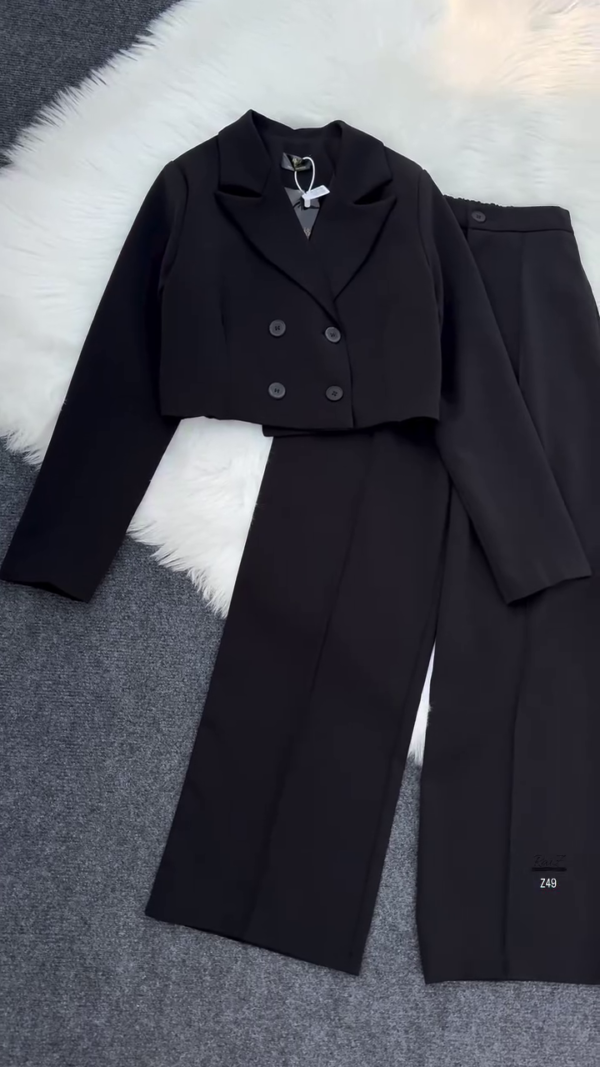 Black Cropped Blazer & High-Waist Trousers Co-ord Set