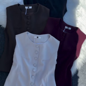 Classic Sleeveless Button-Down Tops – Set of 4 Colors