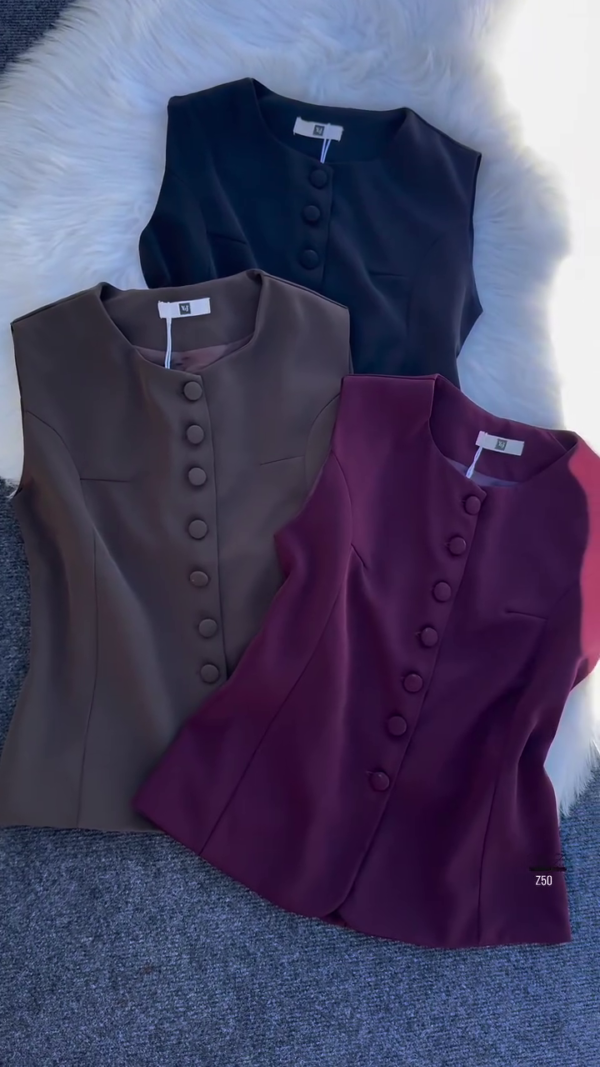 Classic Sleeveless Button-Down Tops – Set of 4 Colors