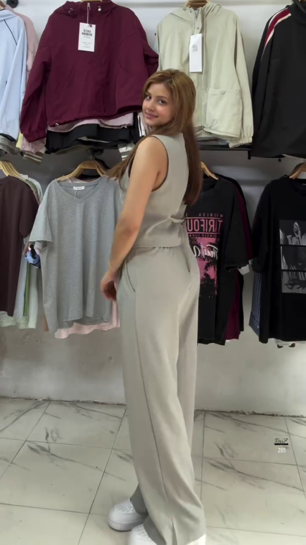 Beige Sleeveless Vest & Trousers Co-ord Set
