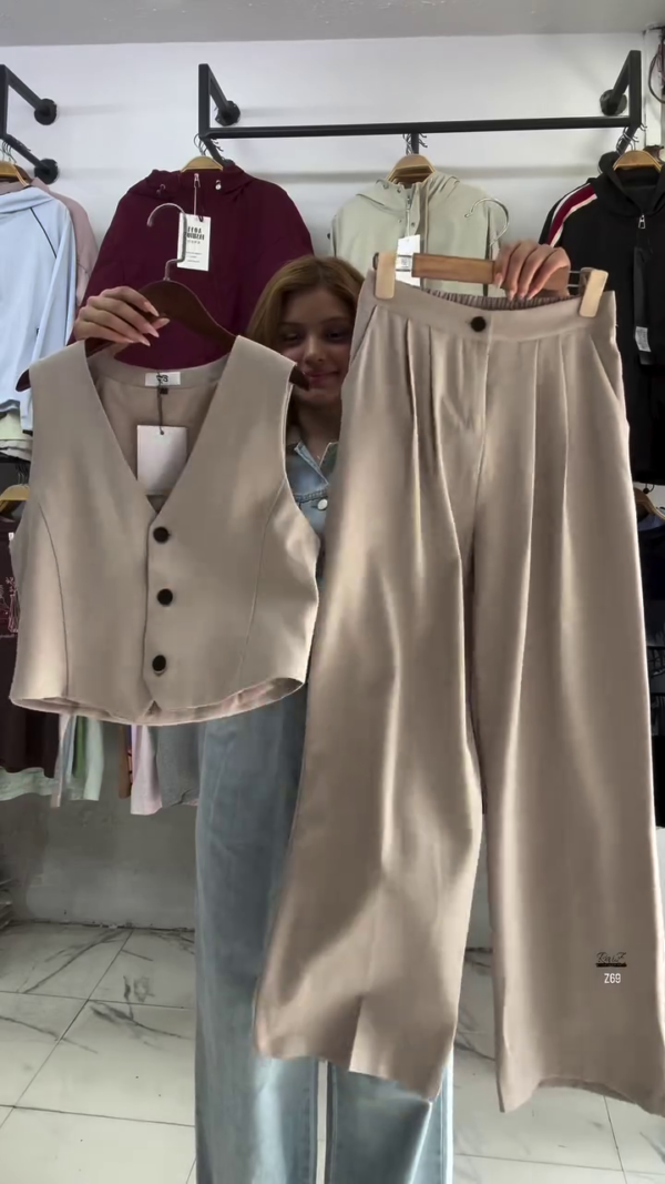 Beige Sleeveless Vest & Trousers Co-ord Set