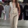 Beige Sleeveless Vest & Trousers Co-ord Set