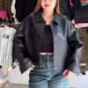 Black Faux Leather Cropped Jacket