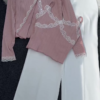 Grey Lace-Trimmed Knit Top & White Pants Co-ord Set