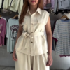 570-4.png Elegant Beige Sleeveless Belted Top & Wide-Leg Pant Co-ord Set