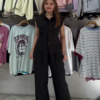 570-5.png Elegant Beige Sleeveless Belted Top & Wide-Leg Pant Co-ord Set
