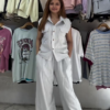 570-7.png Elegant Beige Sleeveless Belted Top & Wide-Leg Pant Co-ord Set
