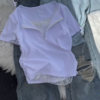 571-1.png Women’s Grey Lace Detail V-Neck Short Sleeve Top