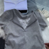 571-3.png Women’s Grey Lace Detail V-Neck Short Sleeve Top