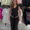 572-2.png Women’s Black Sleeveless Buttoned Vest & Wide-Leg Pant Co-ord Set