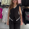 572-4.png Women’s Black Sleeveless Buttoned Vest & Wide-Leg Pant Co-ord Set