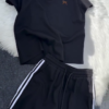 574-1.png Women’s Black Polo Collar T-Shirt & Striped Shorts Co-ord Set