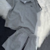 574-3.png Women’s Black Polo Collar T-Shirt & Striped Shorts Co-ord Set