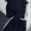 574-4.png Women’s Black Polo Collar T-Shirt & Striped Shorts Co-ord Set