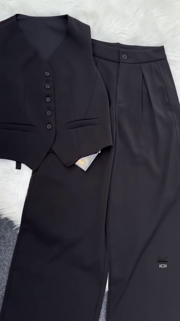 Women’s Black Tailored Vest & Wide-Leg Trouser Co-ord Set