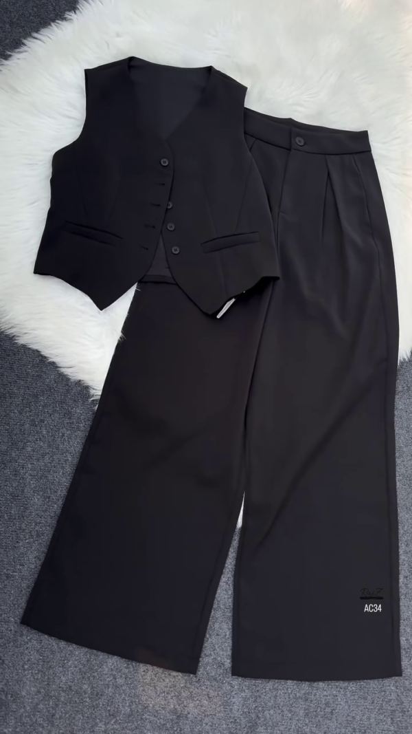 Women’s Black Tailored Vest & Wide-Leg Trouser Co-ord Set