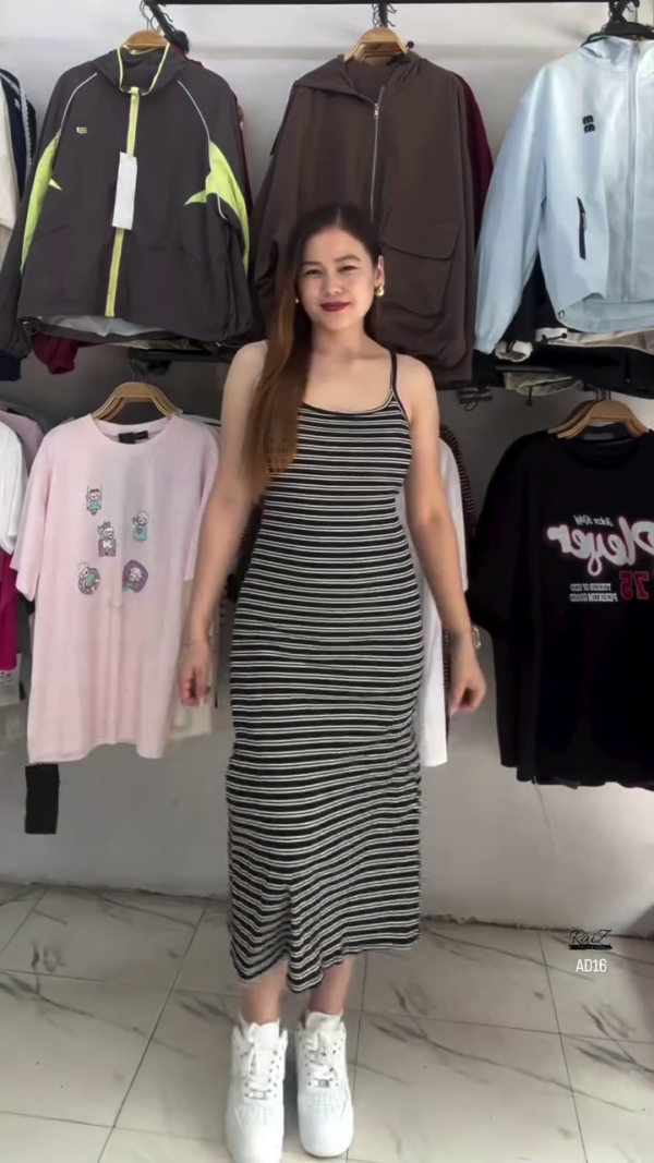 Women’s Sleeveless Striped Bodycon Midi Dress
