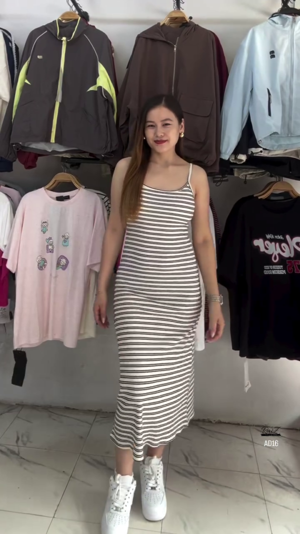 Women’s Sleeveless Striped Bodycon Midi Dress