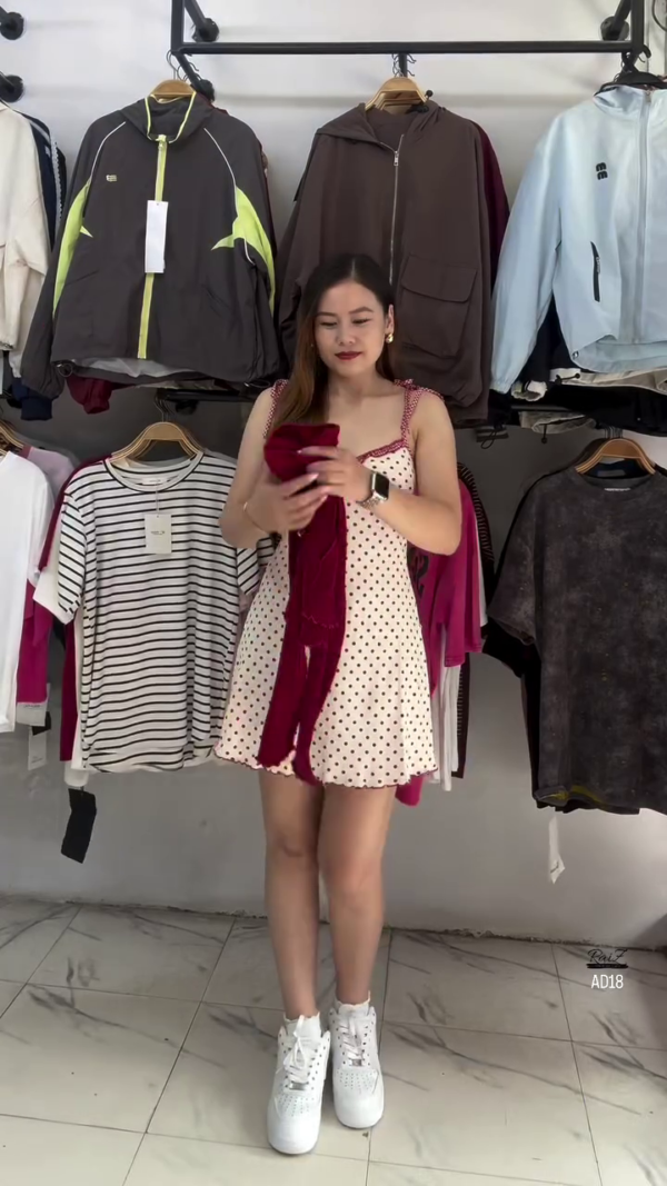 Women’s Polka Dot Mini Dress with Cropped Cardigan Set