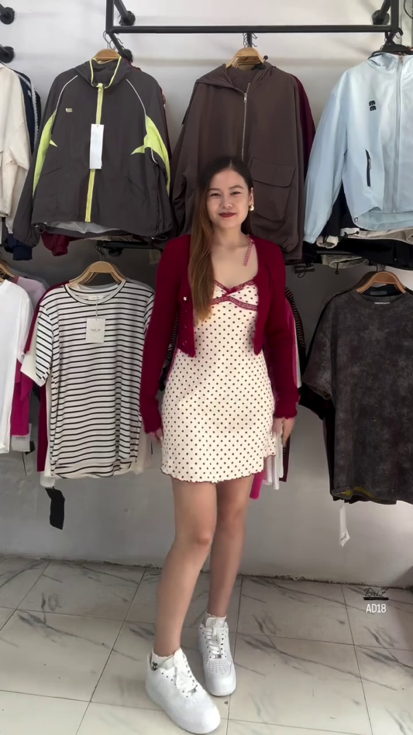 Women’s Polka Dot Mini Dress with Cropped Cardigan Set