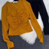 Women’s Ruched Button-Front Long Sleeve Crop Top