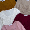Women’s Ruched Button-Front Long Sleeve Crop Top