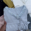 Women’s Floral Appliqué Pearl-Trim Blouse