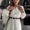 Women’s Cream Boho Long Sleeve Belted Mini Dress