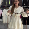 Women’s Cream Boho Long Sleeve Belted Mini Dress