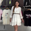 Women’s Cream Boho Long Sleeve Belted Mini Dress
