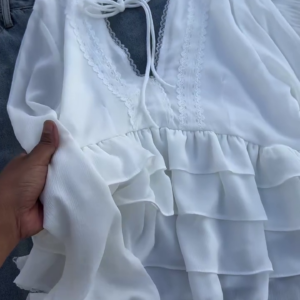 Women’s Layered Ruffle Blouse with Deep V-Neck (Available in Black & White)