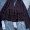 Women’s Layered Ruffle Blouse with Deep V-Neck (Available in Black & White)