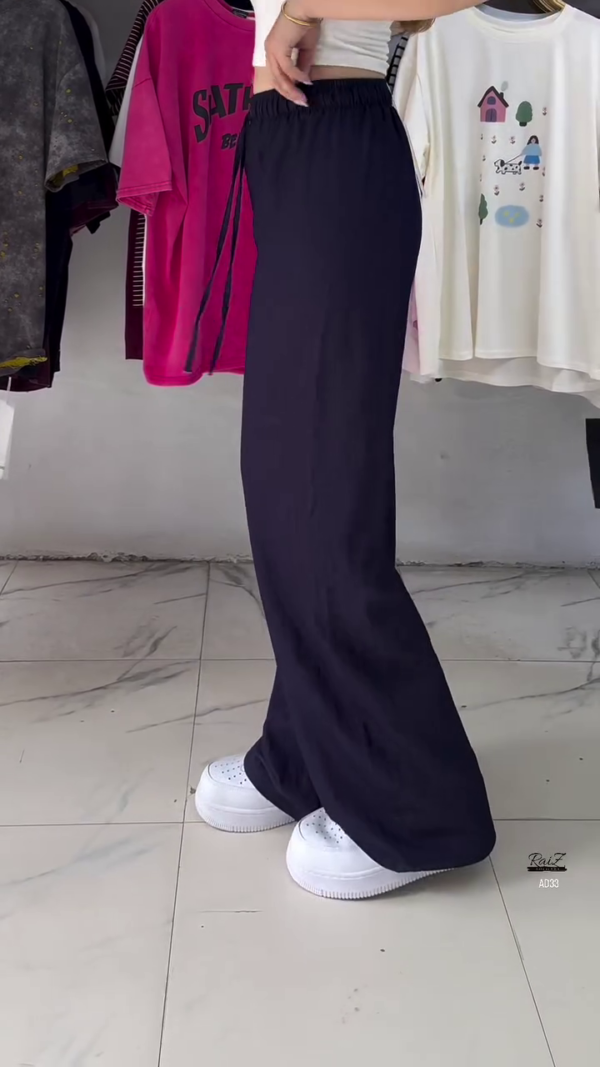 Women’s Relaxed Fit Wide-Leg Drawstring Pants – Deep Navy