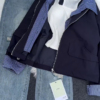 Women’s Casual Zip-Up Jacket with Striped Lining – Navy Blue