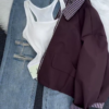Women’s Casual Zip-Up Jacket with Striped Lining – Navy Blue