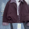 Women’s Casual Zip-Up Jacket with Striped Lining – Navy Blue