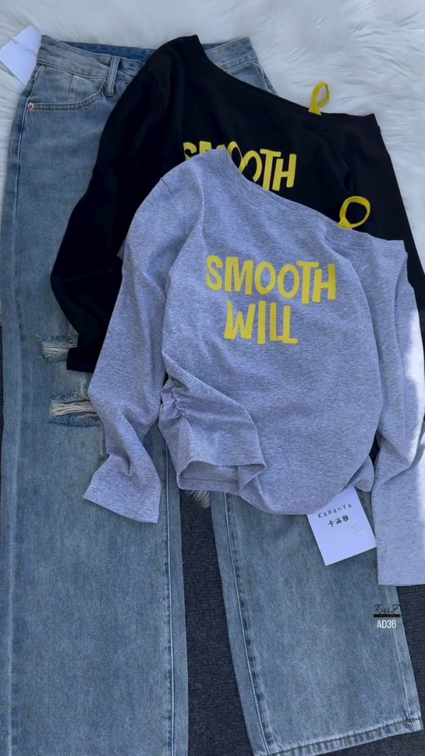 Women’s Long Sleeve Casual Graphic Top – “Smooth Will”