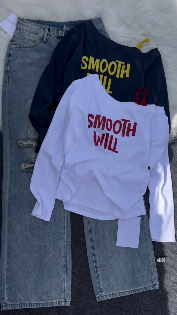 Women’s Long Sleeve Casual Graphic Top – “Smooth Will”