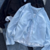 598-2.png Women’s Ruffled V-Neck Button Blouse with Lace Accent