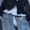 598-3.png Women’s Ruffled V-Neck Button Blouse with Lace Accent