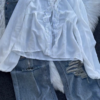 598-4.png Women’s Ruffled V-Neck Button Blouse with Lace Accent