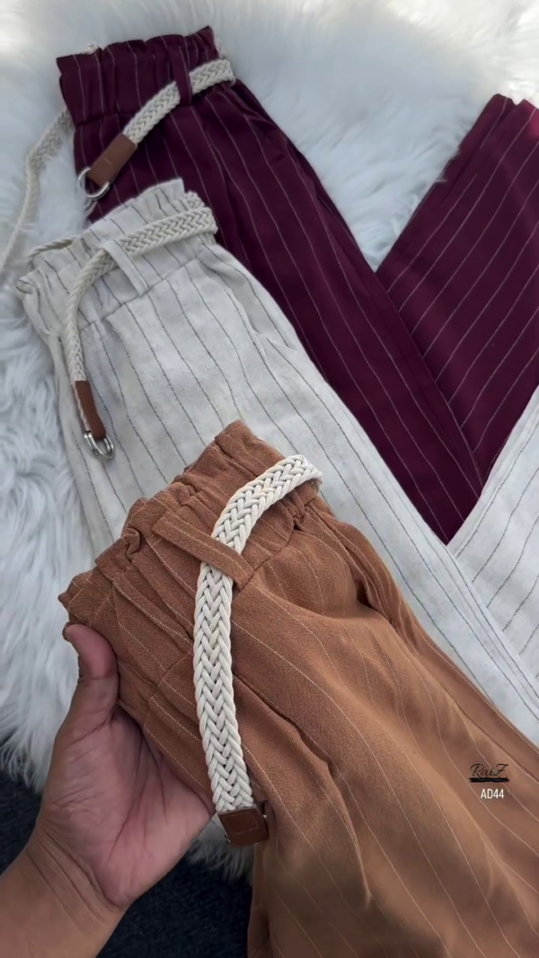 604-3.png Women’s High-Waist Striped Pants with Braided Belt