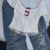 605-1.png Women’s Pink Lace-Trim Blouse with Bow Detail