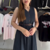 Sleeveless Denim Button-Down Midi Dress with Belt