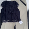 Black Embroidered Blouse & Beige Trouser Set with Belt