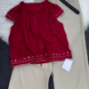 Black Embroidered Blouse & Beige Trouser Set with Belt
