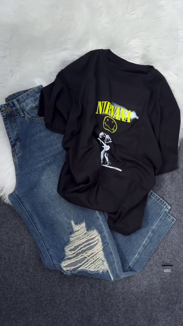 612-1.png Nirvana Graphic Tee & Distressed Jeans Set
