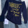 White Graphic Long-Sleeve Top & Washed Blue Denim Jeans Set